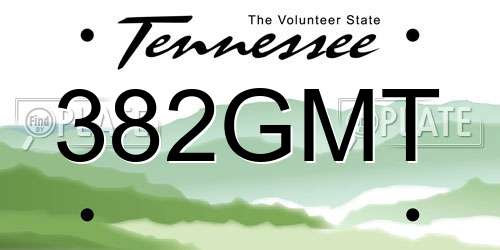 382GMT Tennessee License Plate