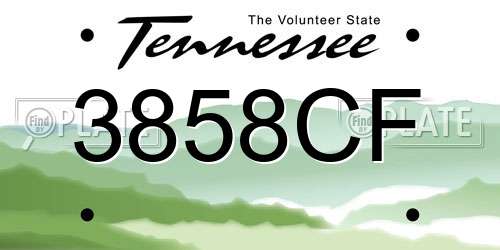 3858CF Tennessee License Plate