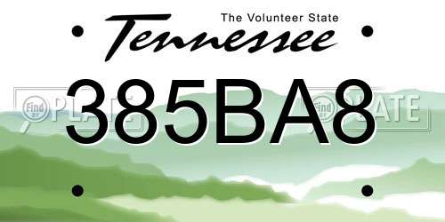 385BA8 Tennessee License Plate