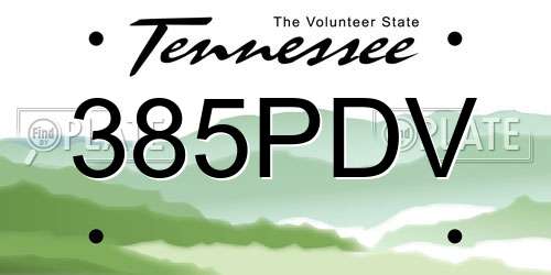 385PDV Tennessee License Plate