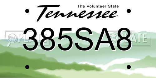 385SA8 Tennessee License Plate