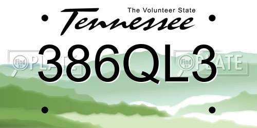386QL3 Tennessee License Plate