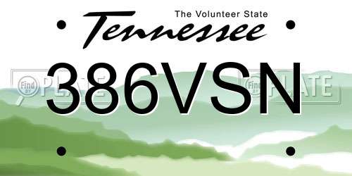 386VSN Tennessee License Plate
