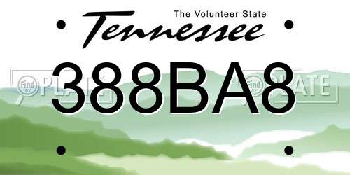 388BA8 Tennessee License Plate