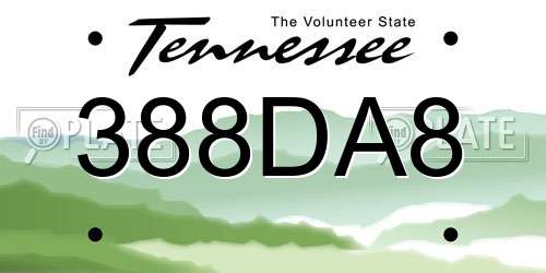 388DA8 Tennessee License Plate