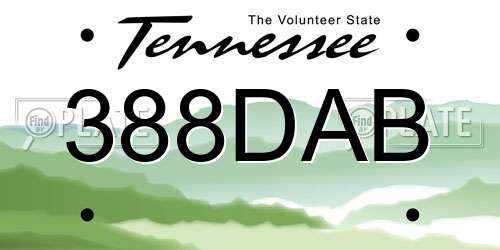 388DAB Tennessee License Plate