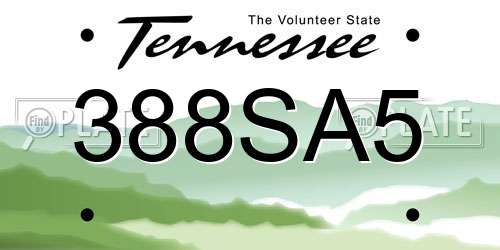 388SA5 Tennessee License Plate