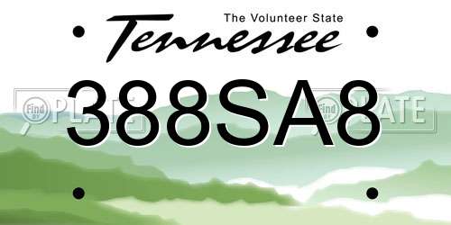 388SA8 Tennessee License Plate