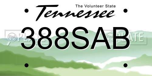 388SAB Tennessee License Plate