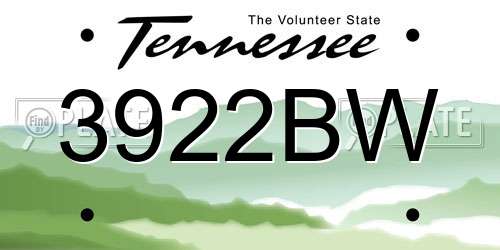 3922BW Tennessee License Plate