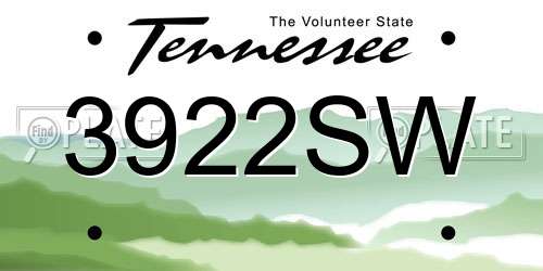 3922SW Tennessee License Plate