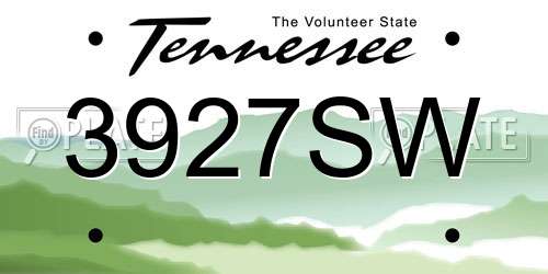 3927SW Tennessee License Plate