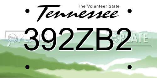 392ZB2 Tennessee License Plate