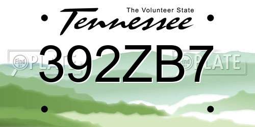 392ZB7 Tennessee License Plate