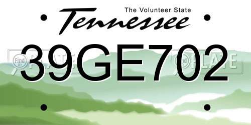 39GE702 Tennessee License Plate
