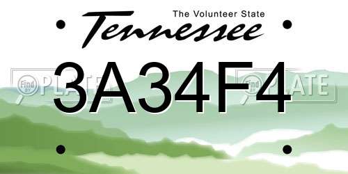 3A34F4 Tennessee License Plate