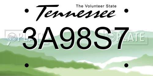 3A98S7 Tennessee License Plate