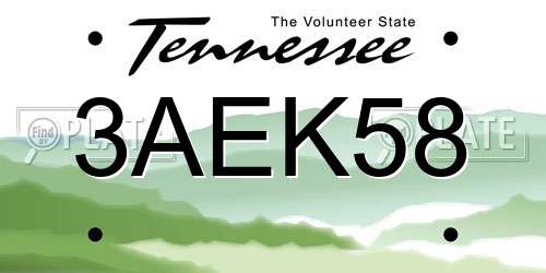 3AEK58 Tennessee License Plate
