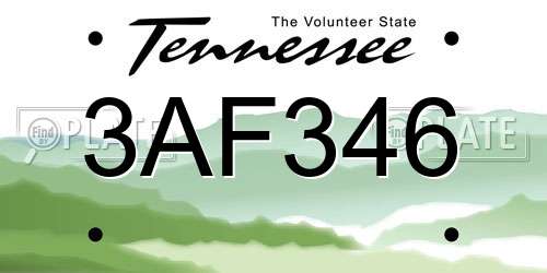 3AF346 Tennessee License Plate