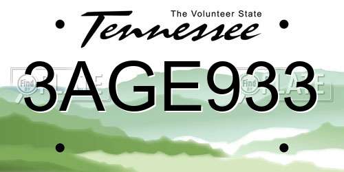 3AGE933 Tennessee License Plate