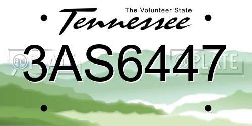 3AS6447 Tennessee License Plate