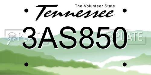 3AS850 Tennessee License Plate