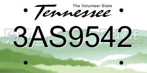 3AS9542 Tennessee License Plate