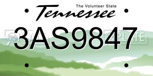 3AS9847 Tennessee License Plate