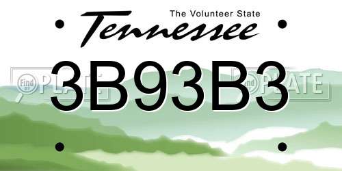 3B93B3 Tennessee License Plate