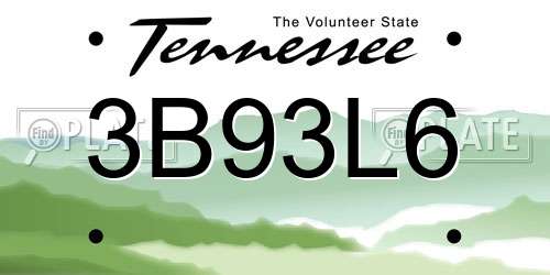 3B93L6 Tennessee License Plate