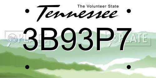 3B93P7 Tennessee License Plate