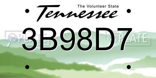 3B98D7 Tennessee License Plate