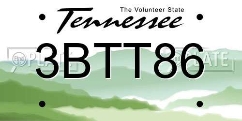 3BTT86 Tennessee License Plate