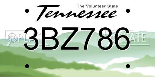 3BZ786 Tennessee License Plate