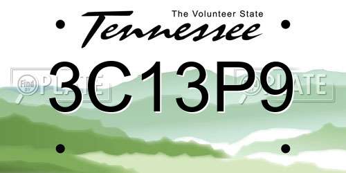 3C13P9 Tennessee License Plate