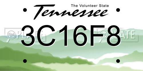 3C16F8 Tennessee License Plate