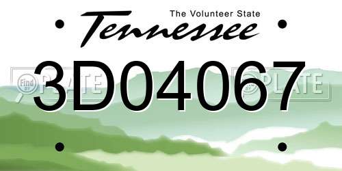 3D04067 Tennessee License Plate