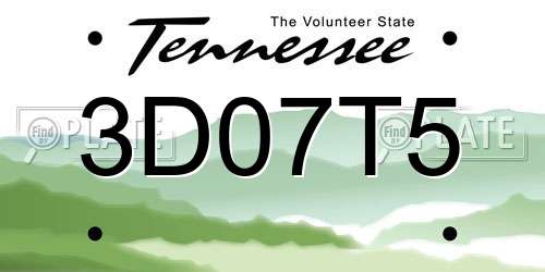 3D07T5 Tennessee License Plate