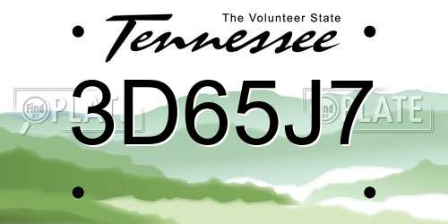 3D65J7 Tennessee License Plate