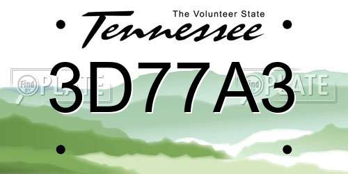 3D77A3 Tennessee License Plate