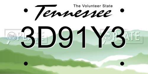 3D91Y3 Tennessee License Plate