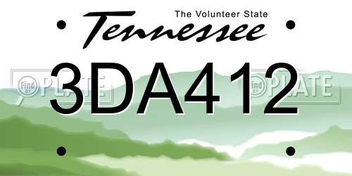 3DA412 Tennessee License Plate