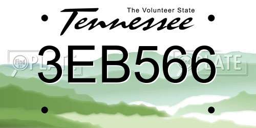 3EB566 Tennessee License Plate