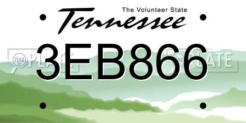 3EB866 Tennessee License Plate