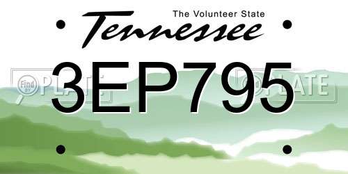 3EP795 Tennessee License Plate