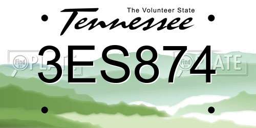 3ES874 Tennessee License Plate
