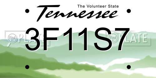 3F11S7 Tennessee License Plate