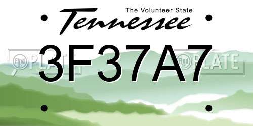 3F37A7 Tennessee License Plate