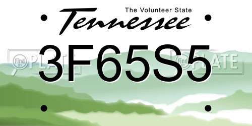 3F65S5 Tennessee License Plate