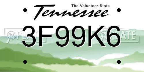 3F99K6 Tennessee License Plate